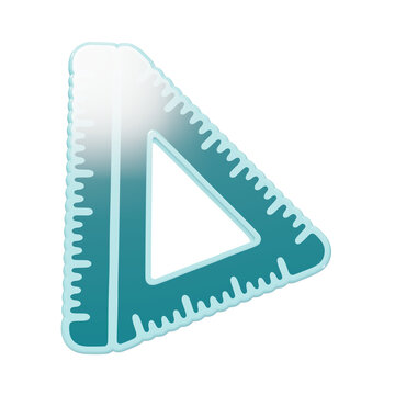 Teal triangle ruler icon with white outline and glossy gradient finish, isolated on a solid black background, 3D rendered drafting tool symbol