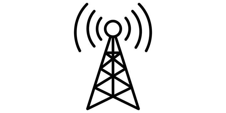 Telecommunication tower antenna icon broadcasting network signals for wireless connectivity concepts.