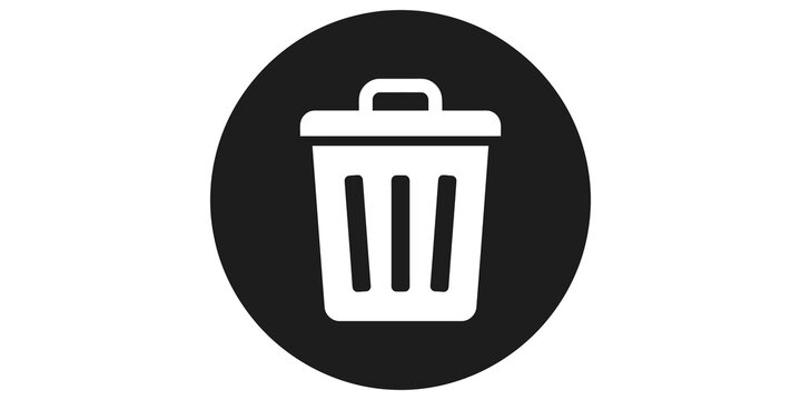 Trash can icon inside dark circular background for delete function and digital waste removal.