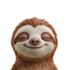 Fototapeta premium Close-up portrait of a smiling sloth isolated on a transparent background
