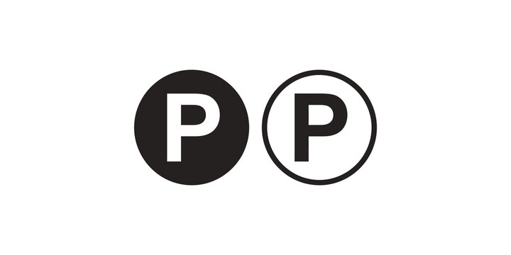 Letter P typography icon in solid and outlined circle styles for interface design and branding assets.