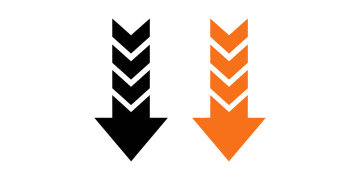 Arrow down step icons in black and orange for web scrolling and navigation cues.
