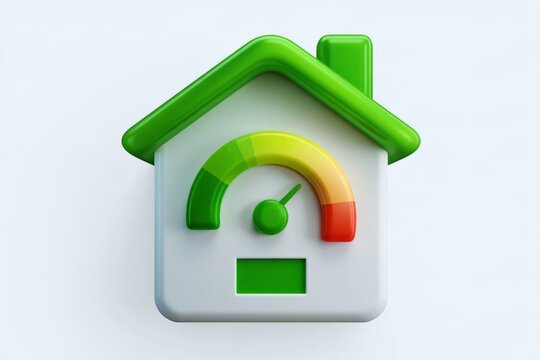 3D smart home eco energy efficiency icon isolated on white background. Minimal matte claymorphism style green house power saving concept.