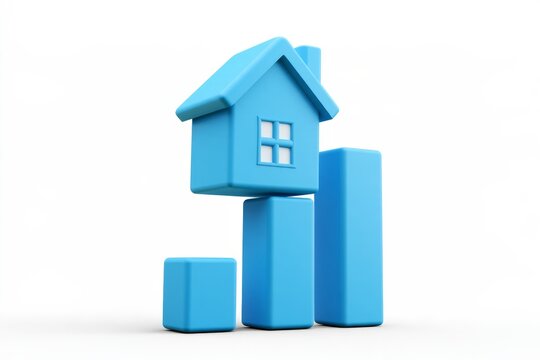 3D real estate market growth chart chart diagram icon isolated on white background. Minimal matte claymorphism house mortgage price trend.