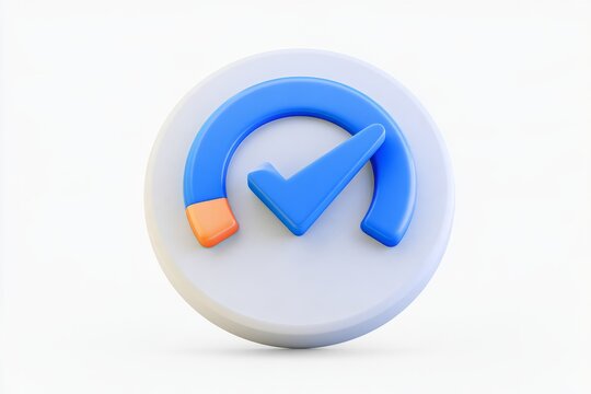 3D credit score gauge speedometer icon with upward arrow isolated on white background. Minimal matte claymorphism finance risk dashboard.