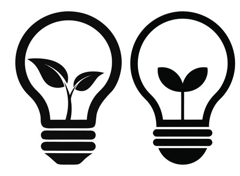 Eco Friendly Light Bulb Silhouette Icon Set for Sustainable Energy
