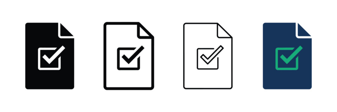 Document with checkmark icon in various color schemes and outlines