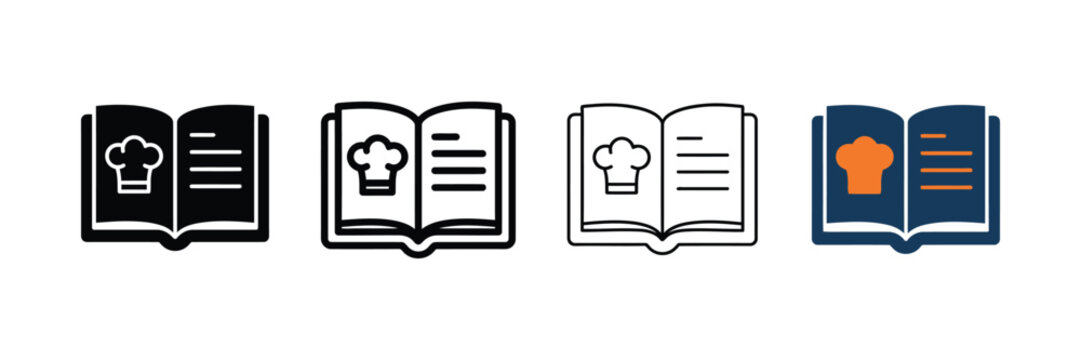 Open cookbook icon with chef s hat flat vector illustration