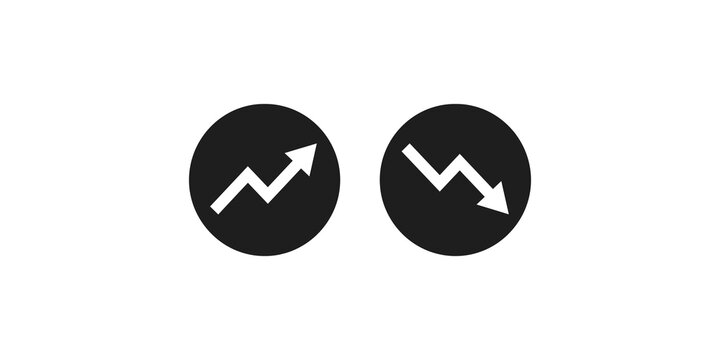 Two financial trend circles with up and down arrows for stock market analysis and business reports.