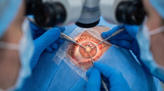 Ophthalmic surgeon performing microsurgical cataract removal