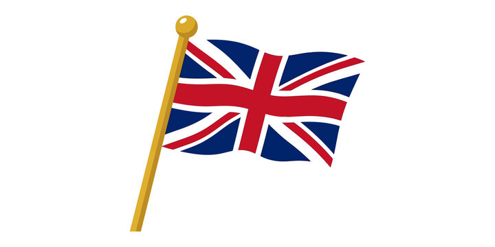 United Kingdom flag waving on golden pole for national pride and political communication.