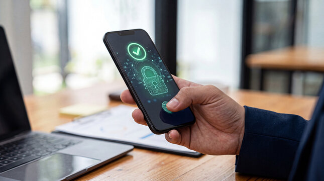Smartphone fingerprint authentication and biometric security verification for mobile login, password protection, and digital privacy