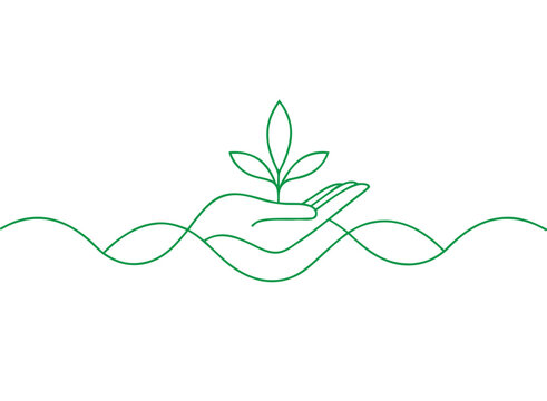 Green Care Hand Holding Plant Sprout Vector Icon for Eco Sustainability