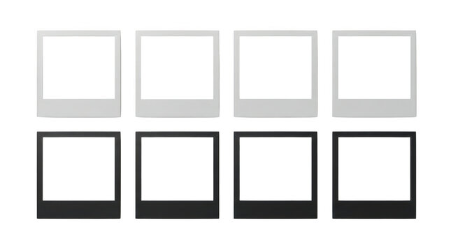 Eight empty instant photo frames isolated on transparent background