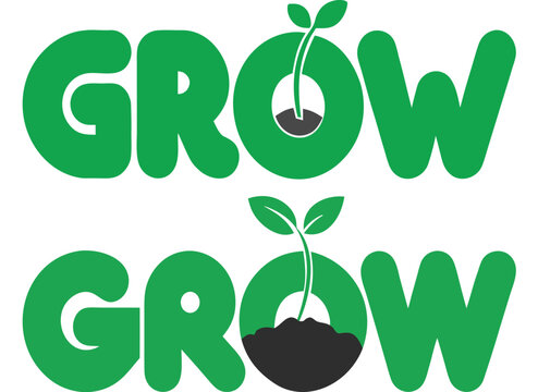 Green Grow Typography Logo Design with Plant Sprout Concept for Eco Branding