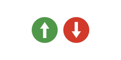 Green up arrow and red down arrow icons inside circular badges for UI feedback. © Shan masih