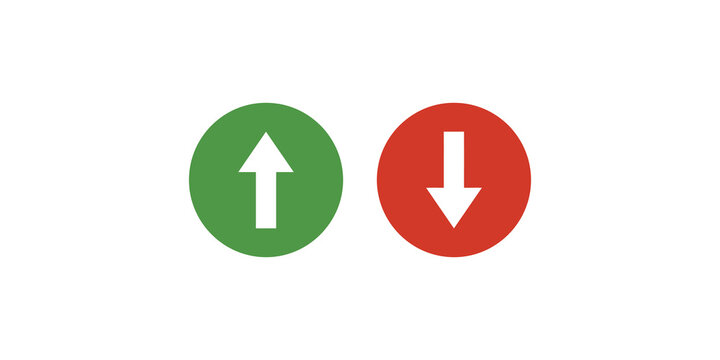 Green up arrow and red down arrow icons inside circular badges for UI feedback.