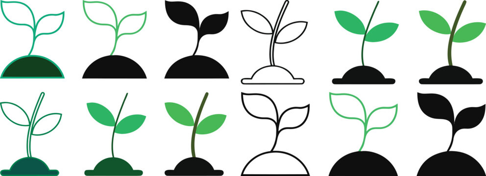 Nature Plant Icons: A Green Seedling and Growth Sprout Collection