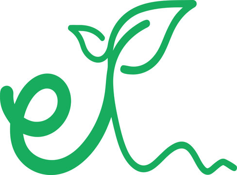 Green Leaf Cursive Letter Monogram Logo Vector for Eco Branding