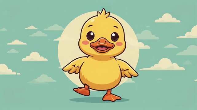 Happy yellow duckling dancing in animated motion footage for kids