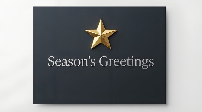 Elegant Season's Greetings card with gold star, minimalist holiday greeting on dark slate background, luxury festive message for corporate and personal use