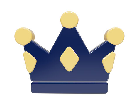 Shiny blue and gold royal crown icon on transparent background