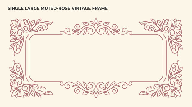Elegant vintage rectangular frame with floral flourishes and decorative swirls in muted rose color, classic ornamental border design for wedding invitations