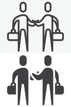 Business deal agreement icon with briefcases and handshake. Line outline and solid icon in different style, editable stroke vector sign and symbol for contract.