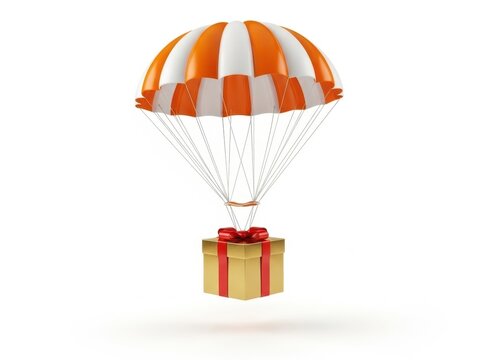 Floating gift box with parachute illustration