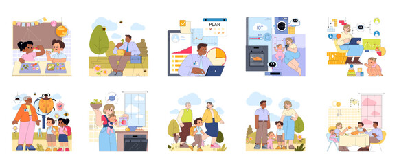 Fototapeta premium Family lifestyle scenes showing parenting work and daily life