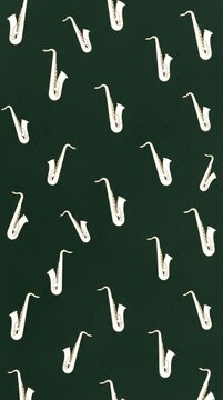 Vintage Saxophone Pattern on Elegant Dark Green Background