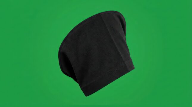 Black chef skull cap hat isolated on green screen background