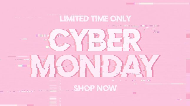 Cyber monday sale announcement featuring creatively layered paper text design over a soft abstract pink background for online shopping and promotional offers