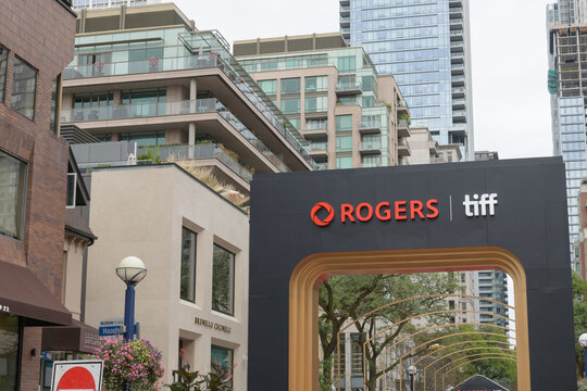 branded structure entrance archway for the Rogers Red Carpet activation on Yorkville Avenue, Toronto International Film Festival 