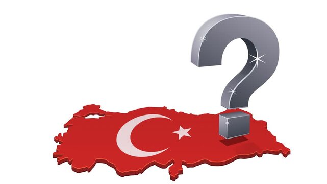 Animated question mark over Turkey map representing national uncertainty, geopolitical dilemma, and future policy decisions. Chroma key green screen with alpha channel. (loopable)
