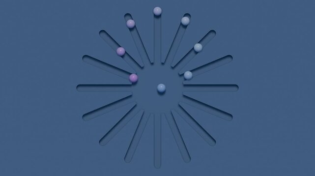 Radial Starburst Groove Board with Blue Purple Gradient Spheres Top-Down Seamless Loop 3D Animation 4K