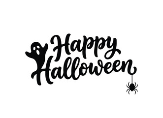 Fototapeta premium Happy Halloween Text in Bold Black Hand Drawn Lettering Isolated on White Background