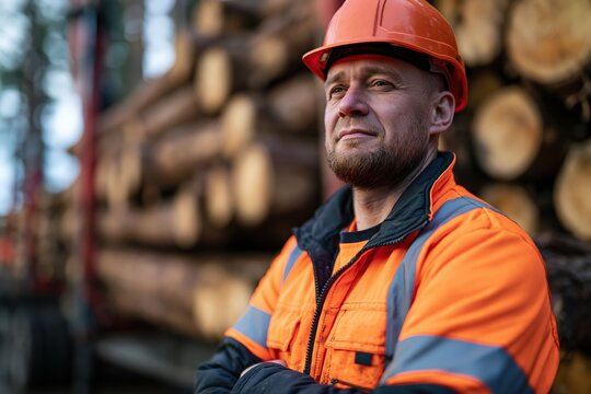 Loading supervisor overseeing timber log placement at logging site