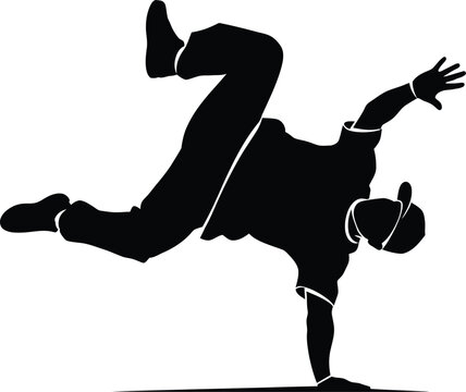 Breakdancing silhouette of a man performing a power move isolated on transparent background