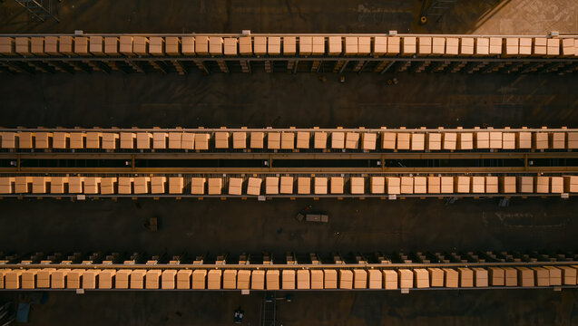 Aerial view of freight trains on parallel tracks
