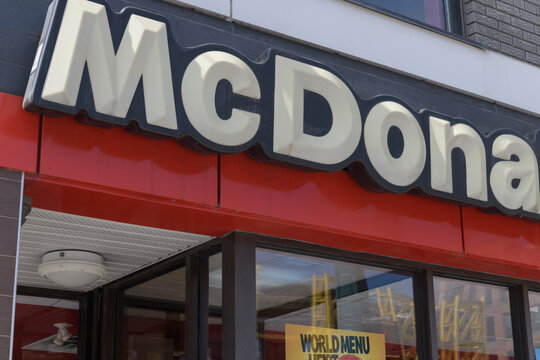 close-up of old McDonald's Canada fast food restaurant sign at 160 Spadina Av (at Queen St W), Toronto