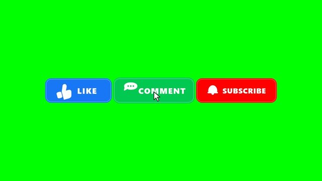 Subscribe button like and comment social media overlay on green screen for video production editing