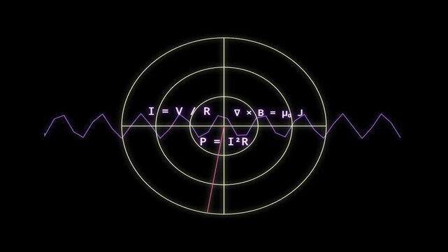 animation of complex mathematical equations floating in a dark cosmic space. Quantum physics formulas and calculus equations glow in neon blue and gold light