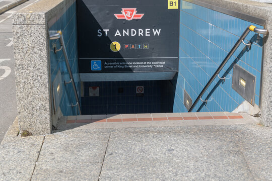 street level entrance to St Andrew station subway Line 1 of Yonge University Spadina route, Toronto (King St W and University Av)