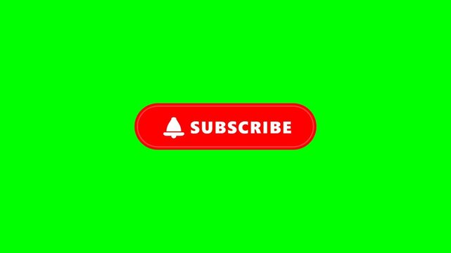 Subscribe button red icon bell notification and mouse cursor clicking animation on green screen background