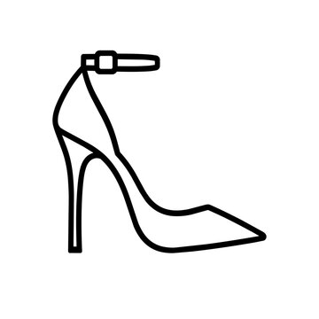 High heel shoe vector outline icon, elegant stiletto footwear symbol with ankle strap