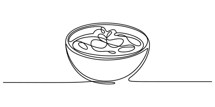 A continuous single line drawing of a simple cereal bowl filled with breakfast food for a healthy morning meal concept in a minimalist black and white art style isolated on transparent background
