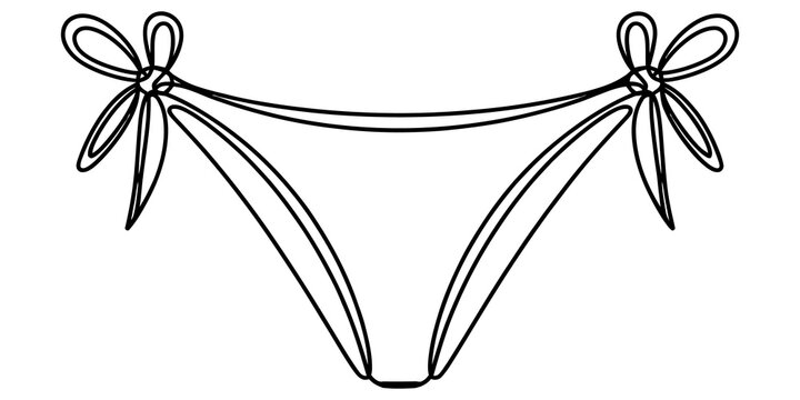 Black and white bikini bottom swimwear icon with side tie strings for summer beach fashion design elements and clothing apparel sketches for women wear isolated on transparent background