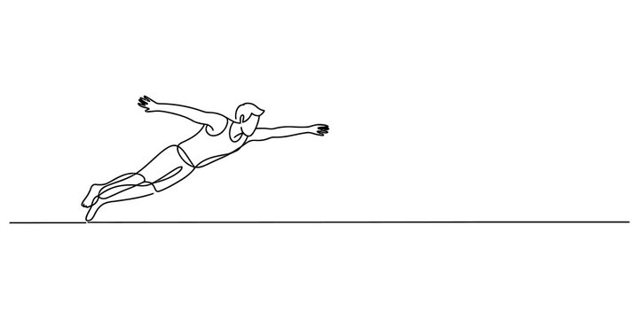 Minimalist continuous one line drawing of a male swimmer jumping and diving into the water for a professional competition race in a swimming pool event isolated on transparent background