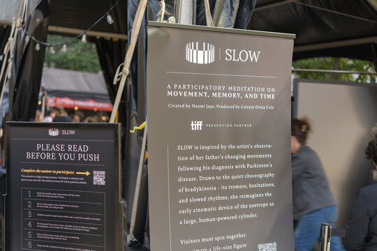 didactic at "Slow" an interactive art installation by Naomi Jaye at TIFF, Toronto International Film Festival, 2026